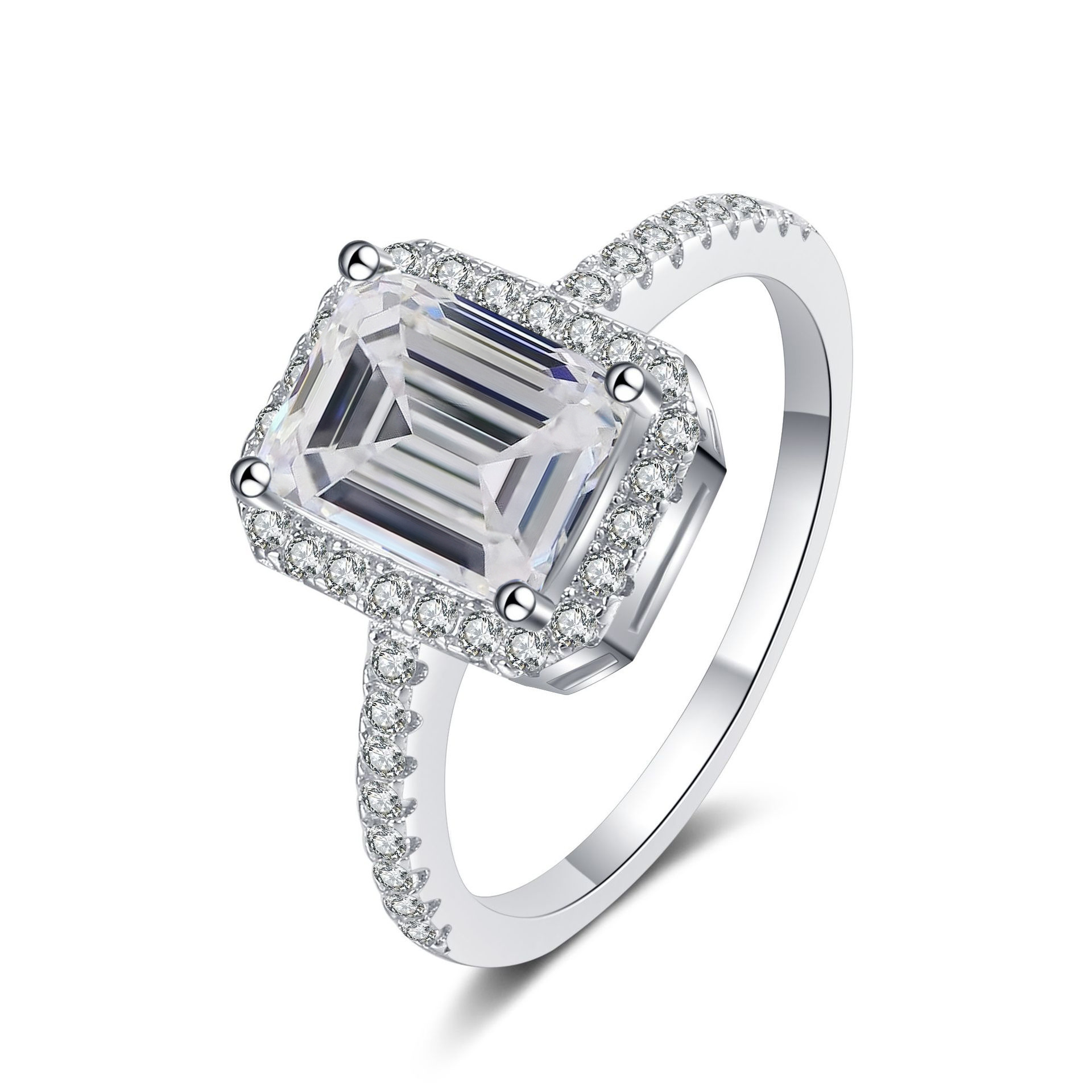 1 quilates esmeralda corte anillo de diamante de mozanita plata esterlina S925 anillo de boda anillo de diamantes de mozanita ventas transfronterizas calientes