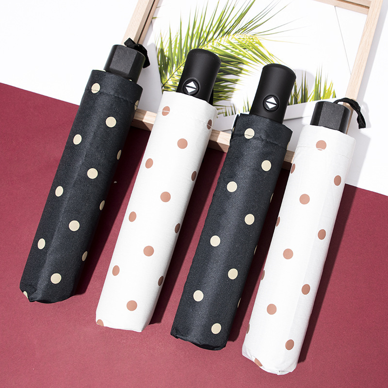 Umbrella Wave Dot Black Glue Umbrella Anti-UV Sun Umbrella Sunshade Umbrella Folding Umbrella Korean Style Small Fresh Sunny Rain Umbrella