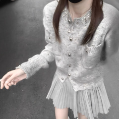灰色开衫针织衫女早秋2025新款穿搭韩系休闲短款外套长袖外搭上衣