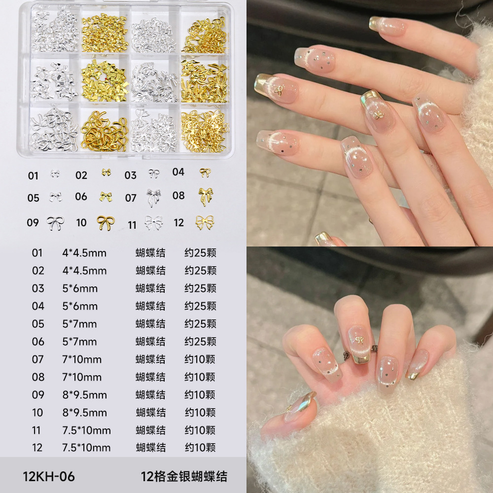 12 piezas de joyería de diamantes de manicura plana de fondo plano intermitente checo de diamantes de formas especiales joyería de mariposa de lentejuelas de uñas de perlas de todo fósforo