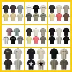 FOG ICON Spring and Summer New Style Double Line Chest Letter High Street Short Sleeve Casual Loose T-shirt for Men and Women Trendy Brand
