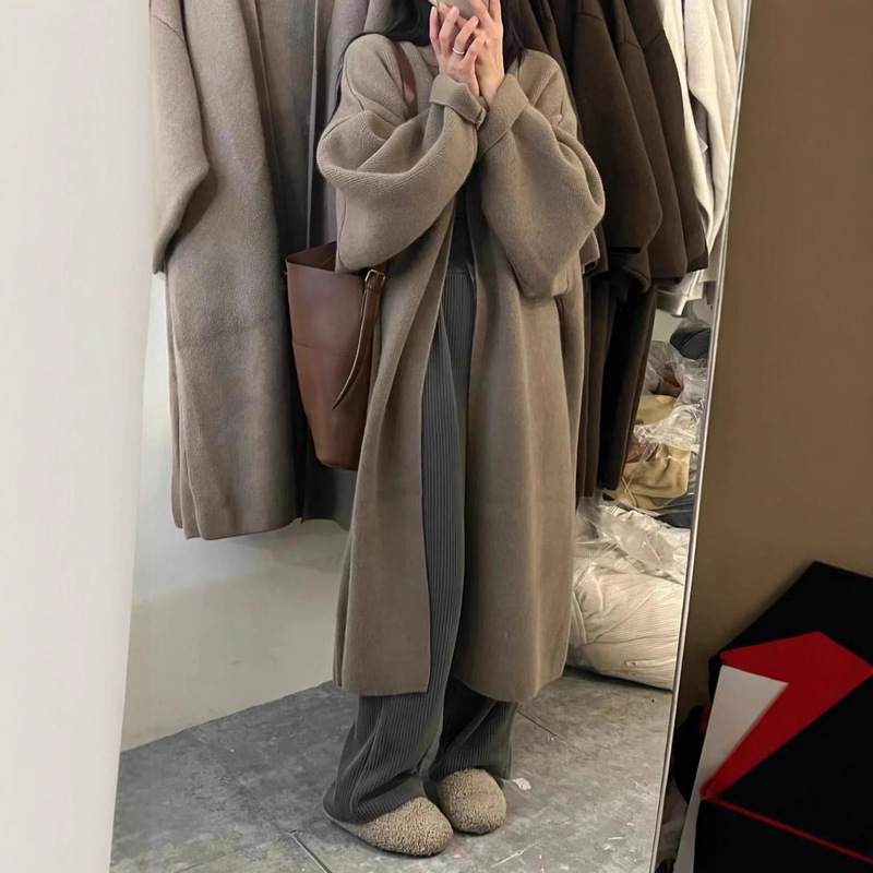 Korean-Style Loose Thick Double-Sided Knitted Cardigan for Women 2026 Autumn and Winter Plus-Size Lazy Style Sweater Coat Women's Long-Sleeve