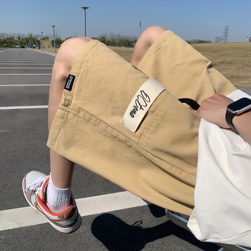 Summer Workwear Shorts for Men: Loose-Fit, Straight-Leg, Pure Cotton, Trendy Streetwear Style—Casual Mid-Length & Cropped Pants with a Cool, Edgy Japanese Vibe