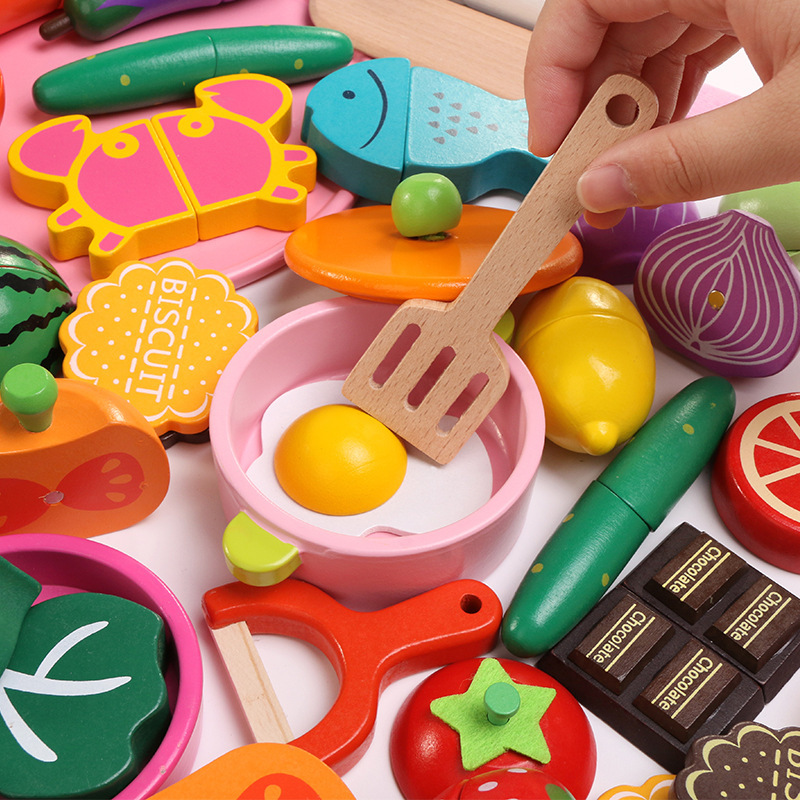 Los niños juegan casa cocina juguetes madera magnética verduras y frutas cortar madera frutas y verduras a granel traje al por mayor