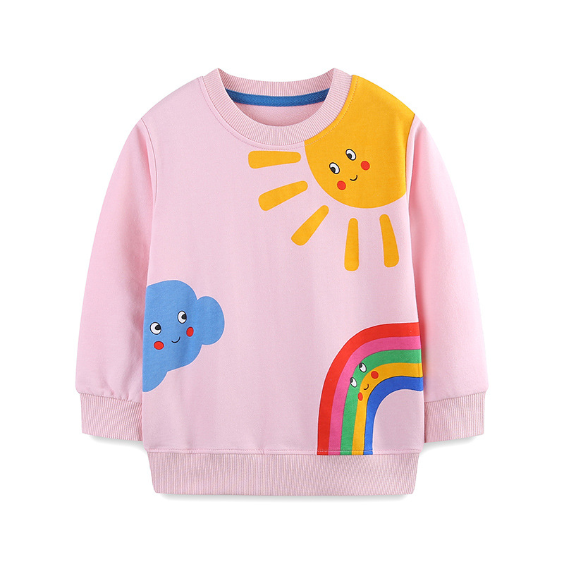 26 nuevo otoño niñas camisetas de estilo europeo y americano camisetas infantiles de algodón de punto impresión arco iris camisetas infantiles