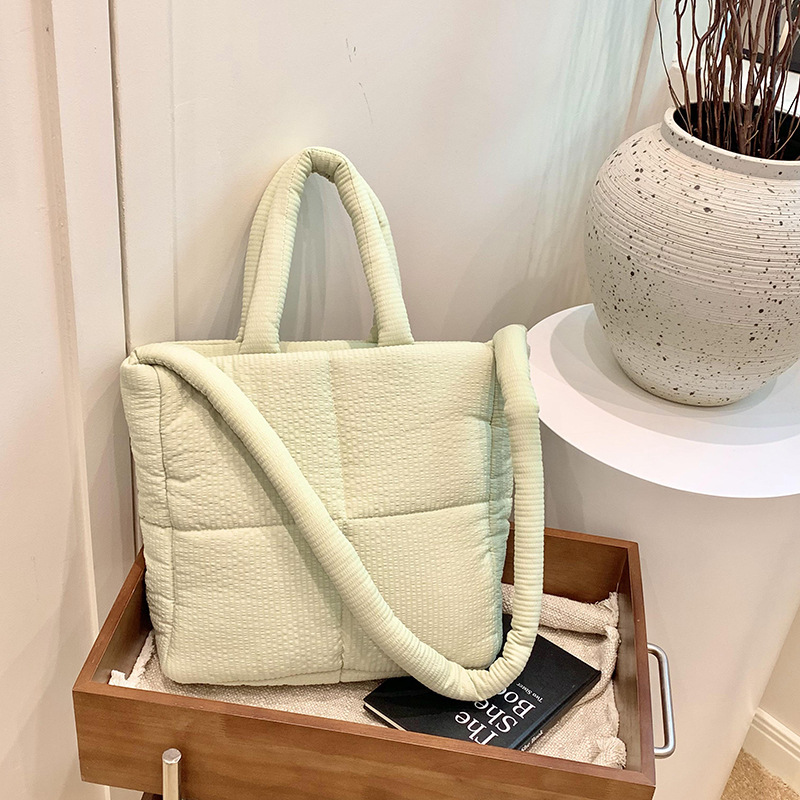 Bolso Tote de textura de alta calidad, bolso de algodón de nailon, bolso de mensajero de un solo hombro de gran capacidad, bolso de tela a cuadros suave, bolso de plumas