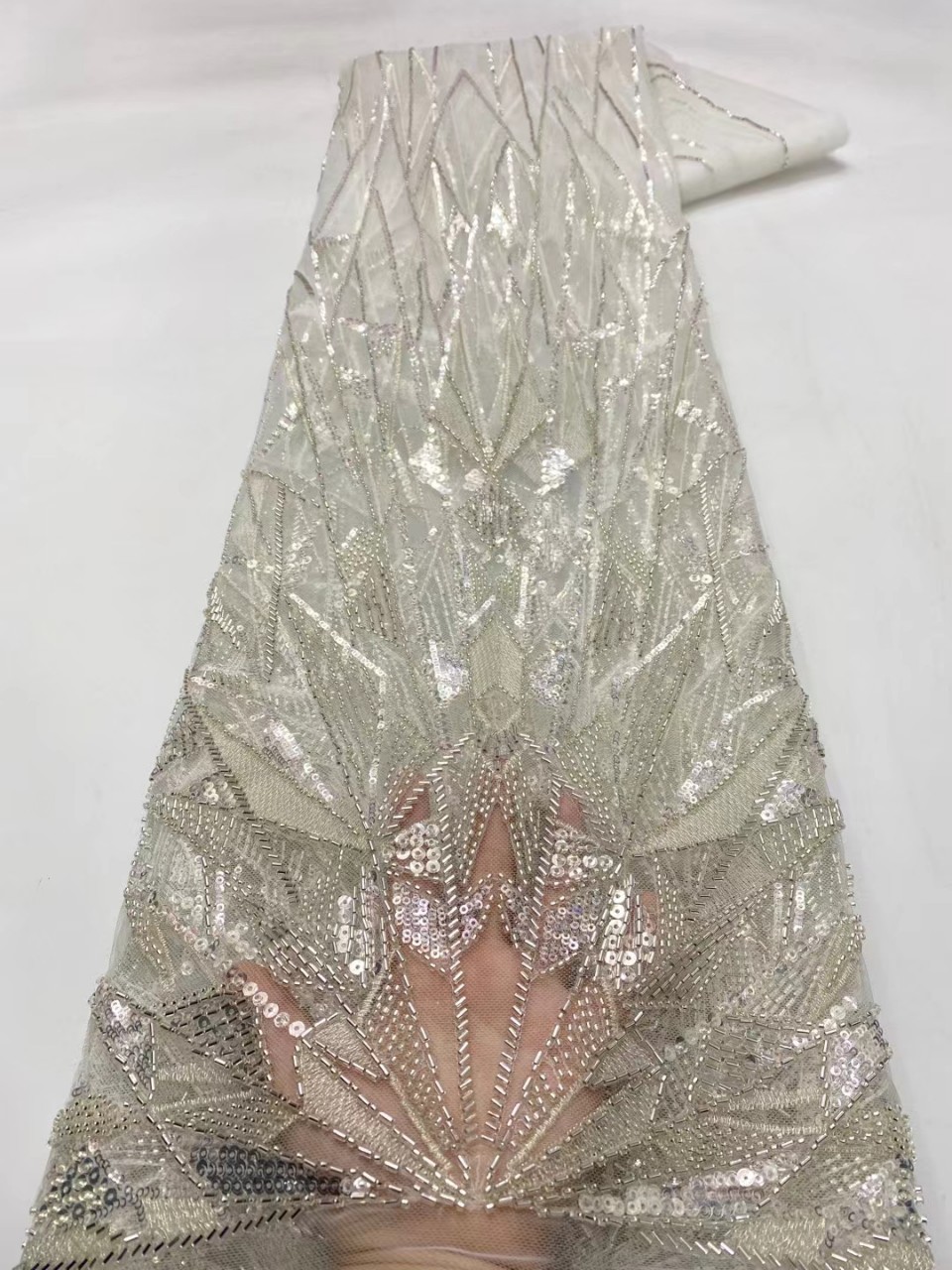 Irregular lentejuelas con cuentas bordado de tela de moda vestido de novia francés encaje tela francesa JX1965 image 10