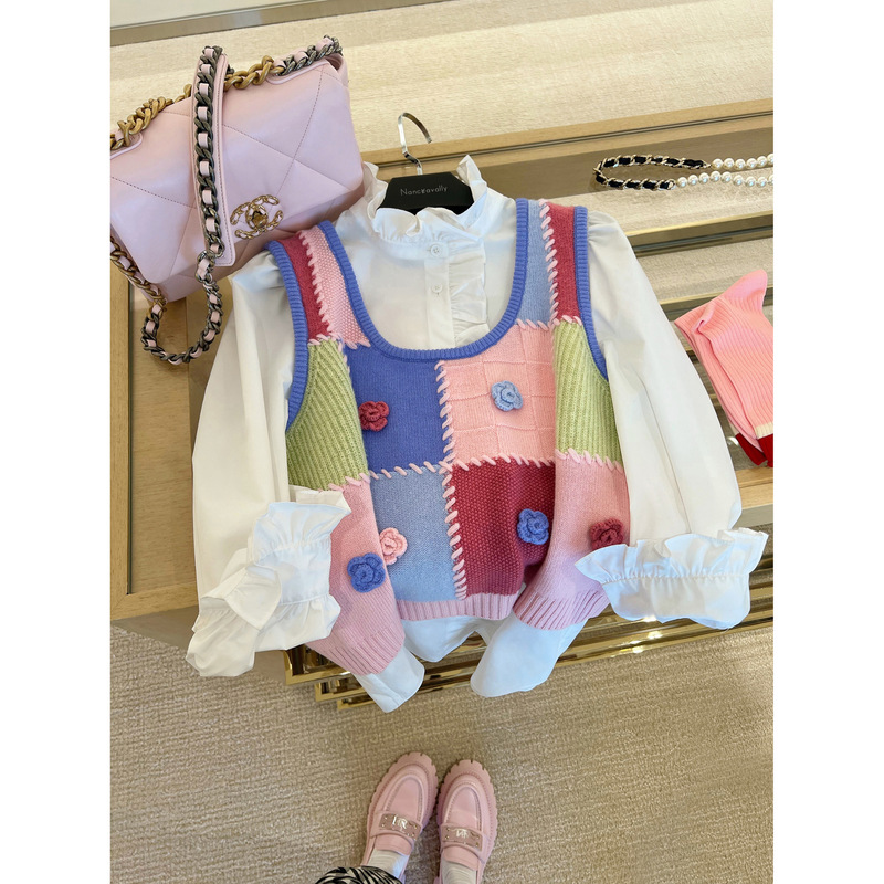 Multi-color stitching fashion vest 2023 new designer Monet Rose Garden sweater vest heavy industry fashion