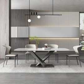 岩板餐桌轻奢现代简约家用小户型餐桌椅组合饭桌北欧长方形西餐桌