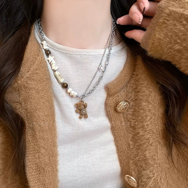 Small necklace, universal sweater, accessory, with little bears