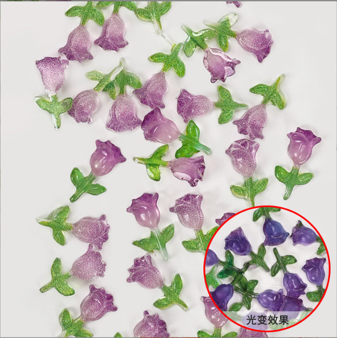 Red popularidad tulipán joyas de manicura luz nocturna tulipán resina tridimensional DIY accesorios de uñas