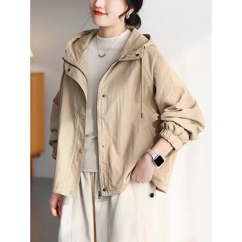 Spring New Hooded Coat Women's Casual All-match Loose Slim Korean Style Outdoor Soft Case Coat Women's 85156