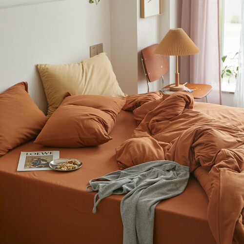 Naked Sleep Agra Knitted Cotton Four-Piece Set All-Cotton Pure Cotton Coverlet Bed Sheet Dormitory Three-Piece Set Solid Color Bed Skirt Set