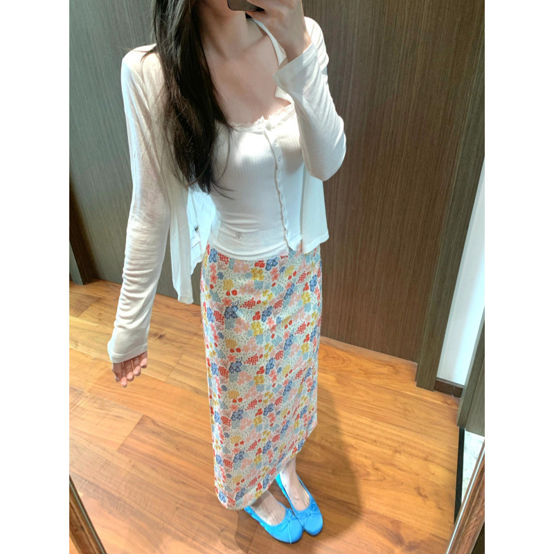 3つの完全な標準、Tmall品質、5ラインエッジの花柄スカート、女性の新しい夏のスリムロングスカート|undefined