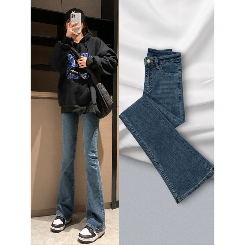 Flared Jeans for Women 2025 New Spring and Autumn High-Waisted Slimming Retro Blue Trendy Bootcut Pants