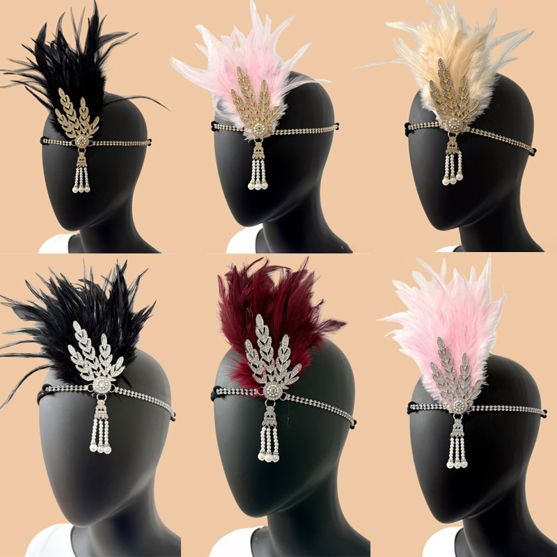 1920S Gatsby Headwear European and American Bachelor Party Masquerade Performance Props Retro Feather Hair Accessories Headband