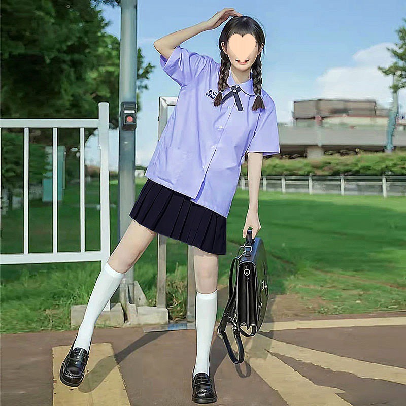 태국 학교 교복 대학 스타일 세트 중학교 학생 수업 원피스 셔츠 여성 반팔 주름 치마 중간 세트