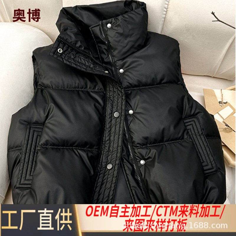 Wholesale small girls cotton-padded jacket vest spring and autumn simple loose foreign style coat thick solid color sleeveless waistcoat women