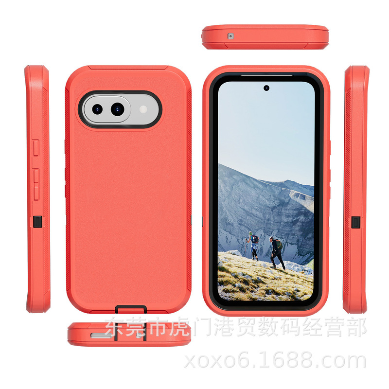 新しい Google Pixel9a に適した 3 つの保護電話ケース、落下防止および防塵のスリーインワン ディフェンダー保護カバー|undefined