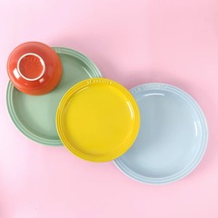 酷彩圓盤菜盤家用9寸平盤7寸陶瓷盤好看盤子西餐大圓盤蒸盤送禮