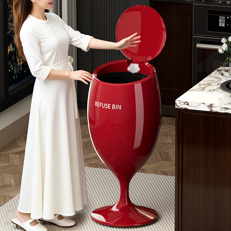 2026 new wine glass-shaped household trash can, kitchen-style, light luxury design, push-button operation, no need to bend over, creative design, large capacity, suitable for bedrooms 2026 new wine glass-shaped household trash can, kitchen-style, light luxury design, push-button operation, no need to bend over, creative design, large capacity, suitable for bedrooms