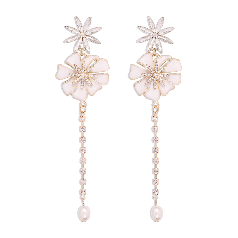 fashion oil drop diamond flower pearl long earringspicture2