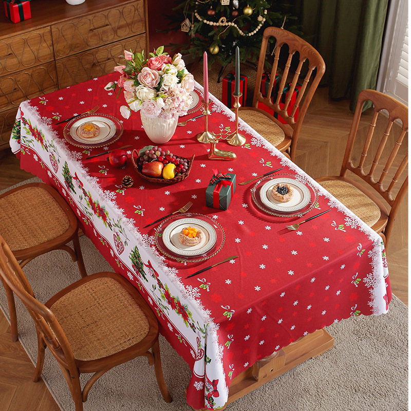 Mantel navideño impermeable de poliéster 2022, diseño moderno rectangular para comedor o sala de estar, venta al por mayor