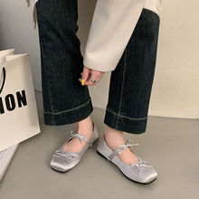 法式蝴蝶結淺口新品鞋子春秋款方頭新款配裙子新品單鞋女