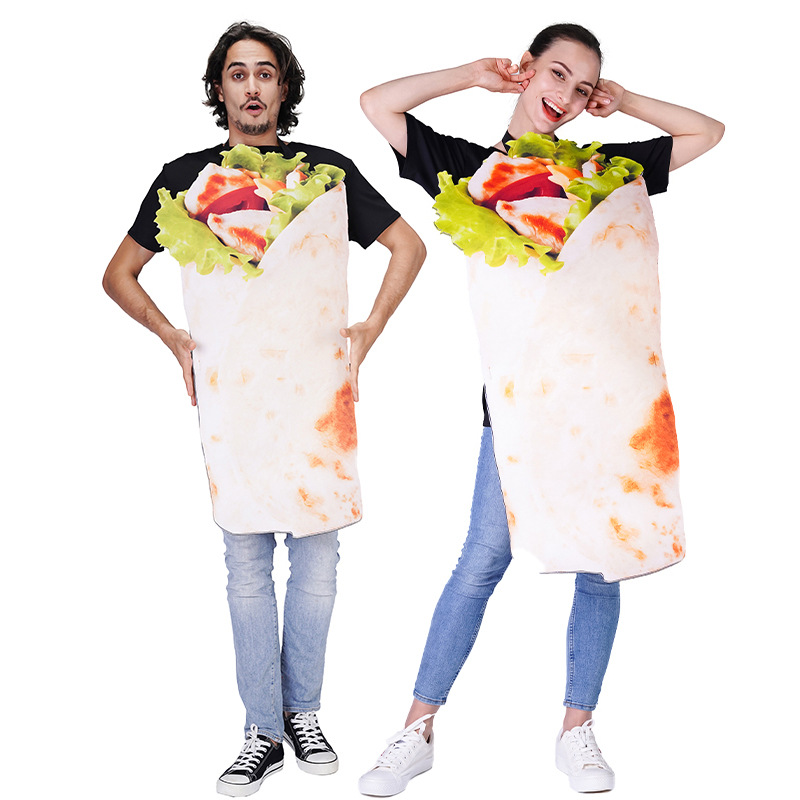 Halloween adultos hombres y mujeres pareja divertida fiesta traje de pizza rollo papel rendimiento ropa Cosplay image 6