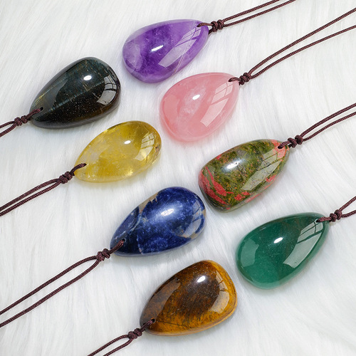 Natural purple yellow pink crystal stone water drop pendant crystal raw stone diy European and American summer girls clavicle necklace pendant