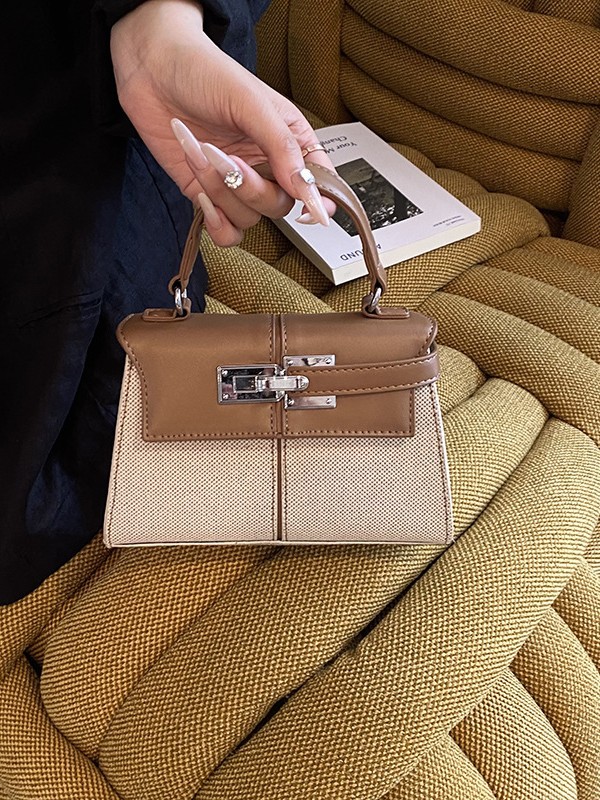 Bolso Kelly portátil de estilo explosivo transfronterizo, bolso cuadrado pequeño con costuras de arpillera para mujer, textura de alta calidad, color en contraste, bolso de mensajero de lujo ligero