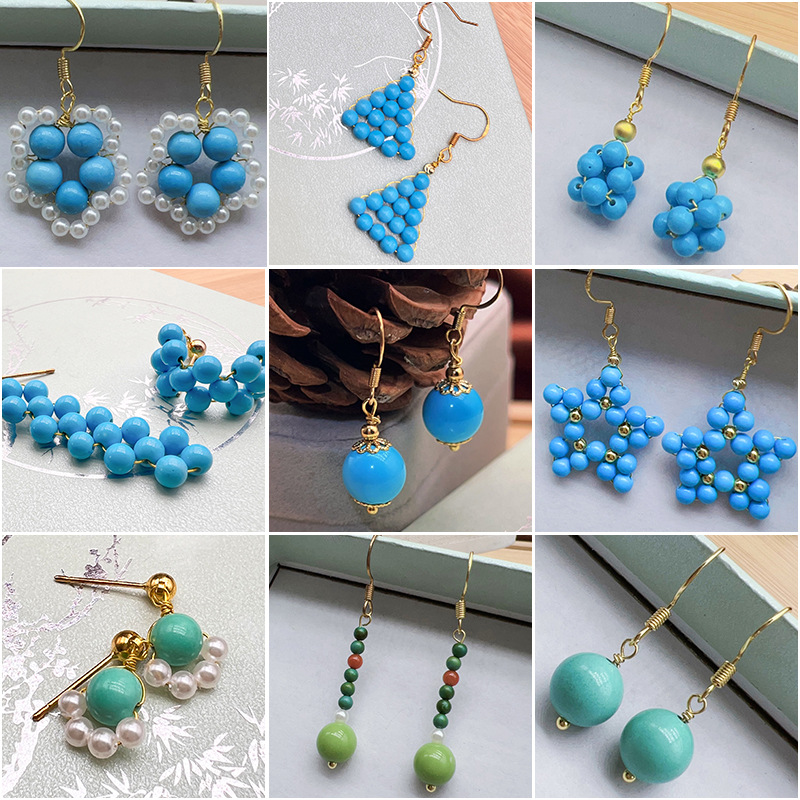 새로운 엔트리 럭셔리 청록색 귀걸이 하이 엔드 여성 라운드 비즈 S  귀걸이 맞춤형 틈새 심플 스타일