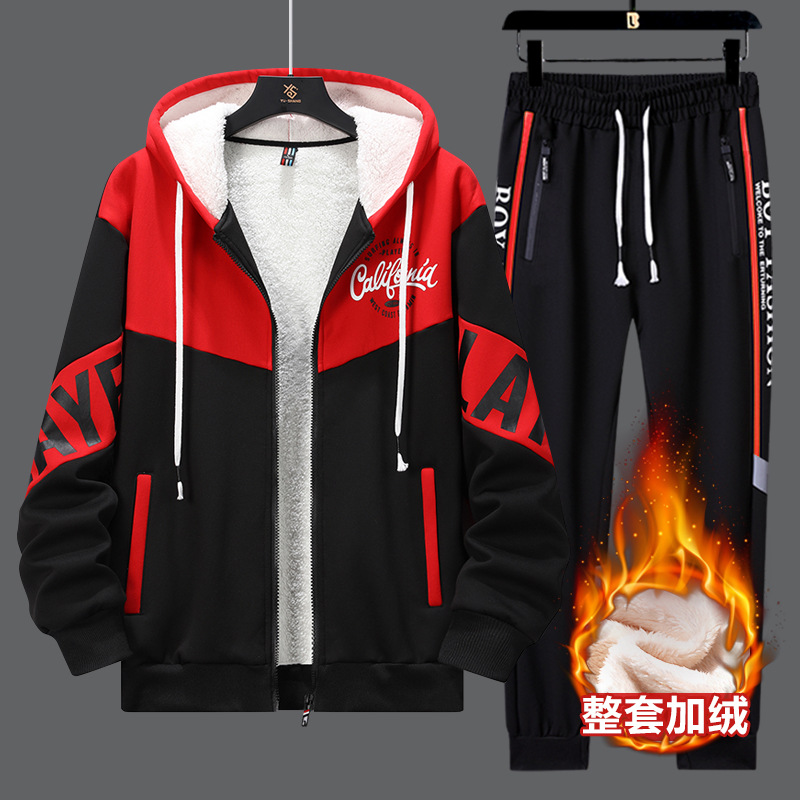 Adolescentes con camisa con capuzas gruesas tendencia de ropa de hombre de alto nivel con un conjunto de chaqueta deportiva de invierno