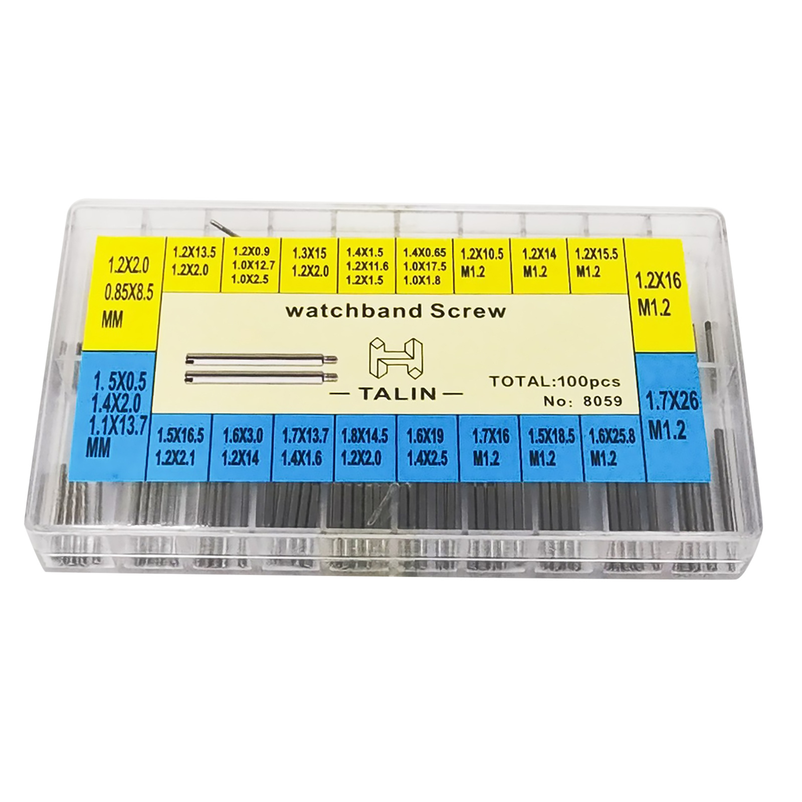 手表配件NO8059一字螺丝杆表带连接轴盒装多规格全钢表带螺丝杆子