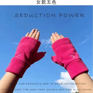 冬季半指保暖手套摇粒绒手套刺绣手套户外骑行防风手套漏指手套女