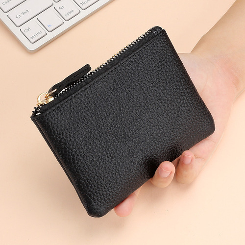 Men and women's leather wallet, soft leather mini coin bag, key storage bag, top grain cowhide zipper small wallet 
