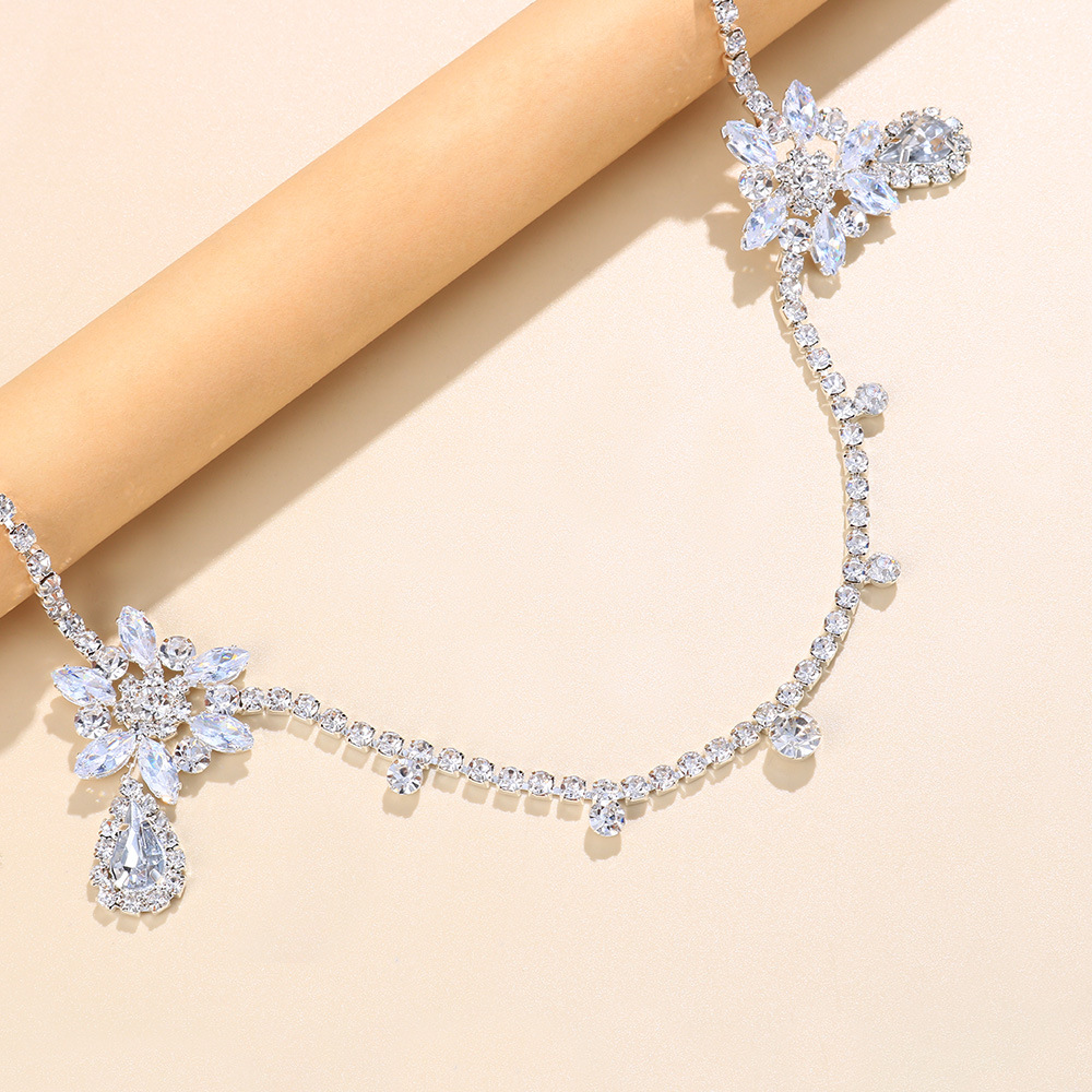 Europeo y americano caliente-venta transfronteriza completo diamante gota colgante cadena del pelo elegante brillante nupcial ZIRCON accesorios para el cabello cadena del pelo