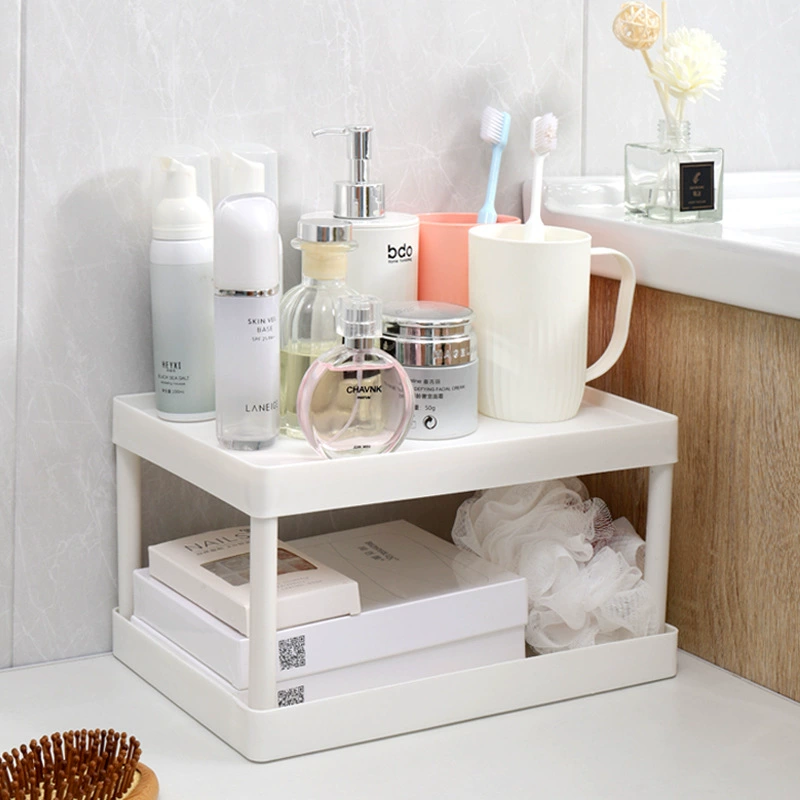 Desktop Bookshelf Stand, Simple Double-Layer PP Shelf, White, Compact 2-Tier Storage