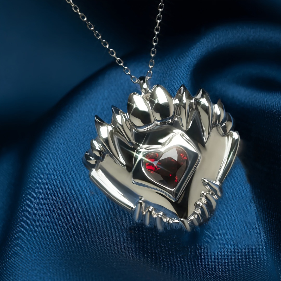 跨境个性 博德之门 牙齿爱心镶钻项链吸血鬼心形锁骨链派对吊坠