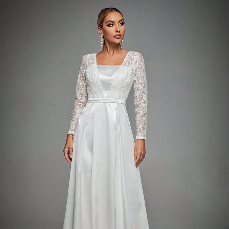 Evening Dress New Square Neck Long Elegant Temperament Host Cocktail Dress Skirt Amazon Best Seller