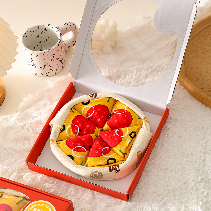 [4 pares de caja de regalo] calcetines de pizza creativos de algodón absorbente de sudor tendencia de personalidad de regalos extraños calcetines