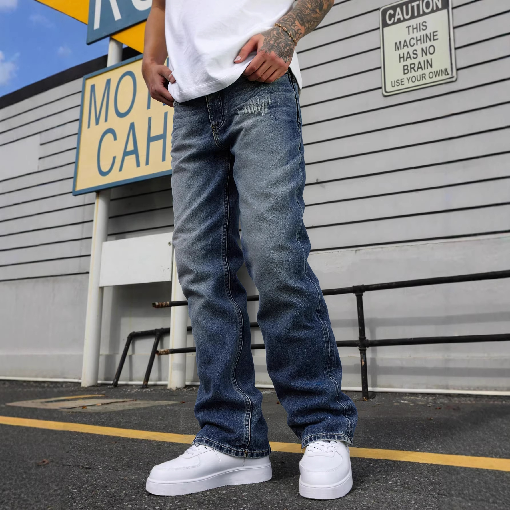 HME European and American cross-border plus size men's jeans, loose fit, trendy brand, washed retro men's straight-leg trousers, Xintang.