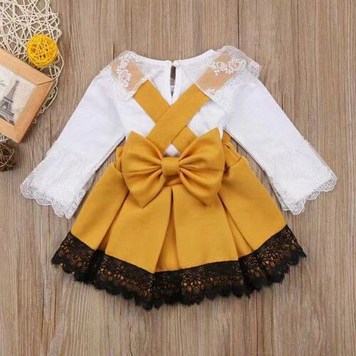Baby Spring Outfit Set  New Children's Clothing Baby Trendy Kids' Dress with Overalls Two-Piece Set Spring and Autumn Fashion