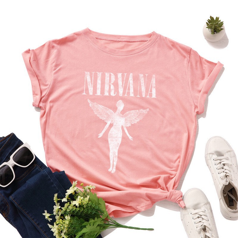 2025 European and American Amazon Cross-Border Clothing Nirvana Angel Ebay Wish Export Short-Sleeved Cotton T-Shirt for Women
