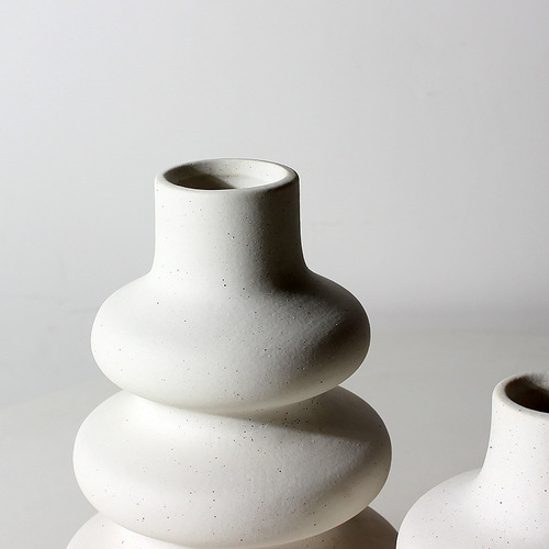 Cross-border creative off-white frosted ceramic donut gourd vase set hydroponic B&B home model decoration