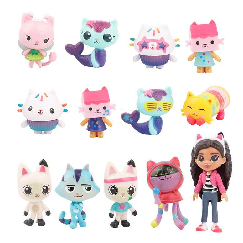 13 Types of Gabby's House Dollhouse Model Toys, Gabby's House Mermaid Cake Cat Girl Figurines