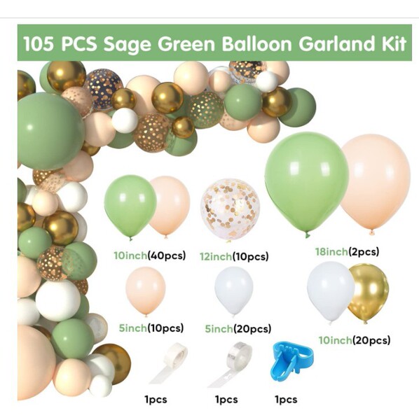 green retro golden matte white balloon