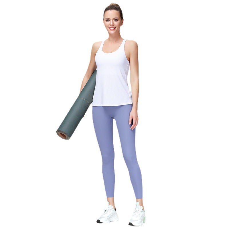 2021新款lulu瑜伽服 修身健身假兩件瑜伽背心內(nèi)衣帶胸墊運動T恤