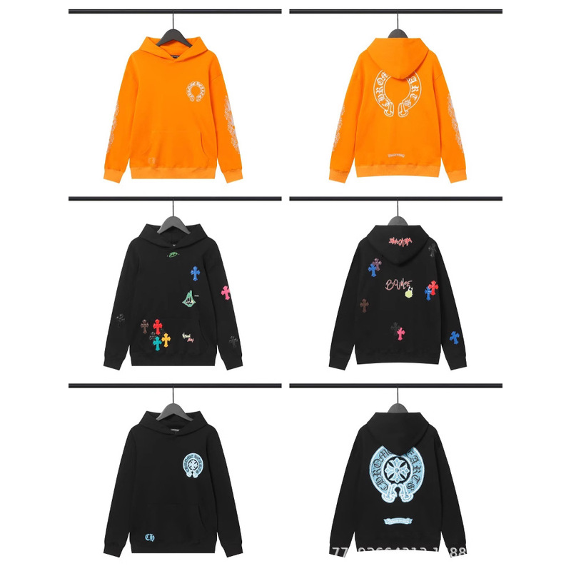 24 Cross-Border High-Quality Crow Ch Autumn and Winter American Trendy Brand Sanskrit Cross Hooded Sweatshirt Loose Men and Women