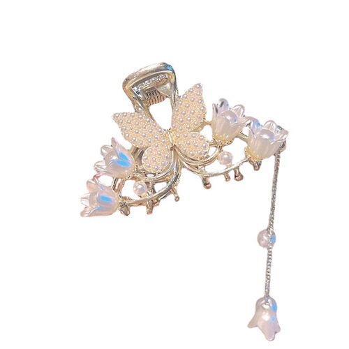 Half-tied ponytail clip, high-end pearl butterfly, lily of the valley, tassel catcher, hair clip at the back of the head, forest fairy hair accessories